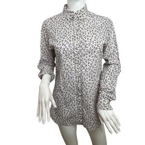 Uniqlo Women’s Top Button Down S Long Sleeves White Lavender Taupe Roll Tab